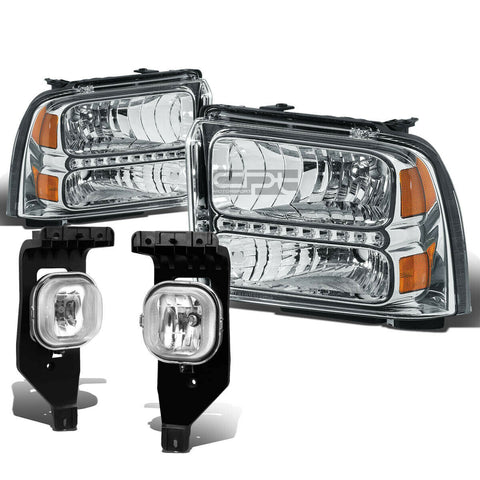 05-07 SUPERDUTY CHROME AMBER LED HEADLIGHT+TRUN SIGNAL+CHROME OE FOG LIGHT