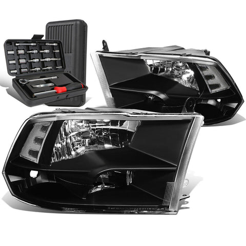 2009-2018 Dodge Ram Pickup Black/Clear Side Headlight Head Lamps+Tool Box