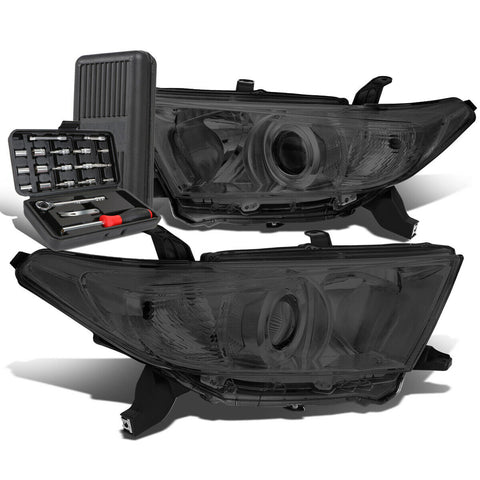 2011-2013 Toyota Highlander Projector Headlight Lamps+Tool Box Smoked/Clear
