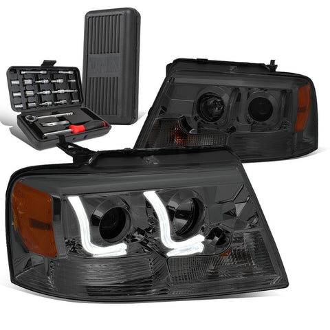 2004-2008 d F-150 Smoked/Amber LED DRL Bar Projector Headlight+Tool Box
