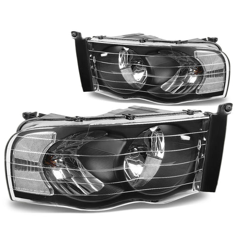 2002-2005 Dodge Ram Pickup Pair Black Housing Clear Corner Headlight/Lamp