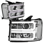 07-14 GMC Sierra Custom LED U-Light Bar DRL Projector Headlight Chrome/Clear