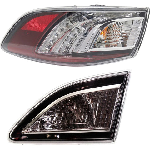Tail Light Set For 2010-2013 Mazda 3 Right Inner Outer Clear Lens Halogen/LED
