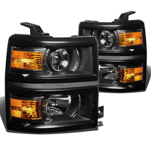 2014-2015 Chevy Silverado Black Housing Amber Side Projector Headlight/Lamp