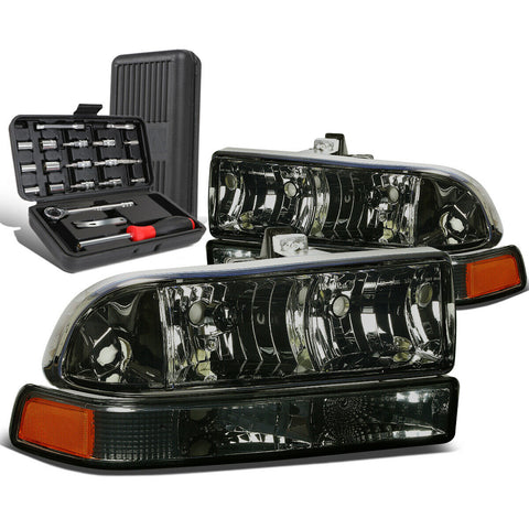 1998-2004 C10 Pickup Blazer Smoked Amber Headlight Bumper Lamps+Tool Box