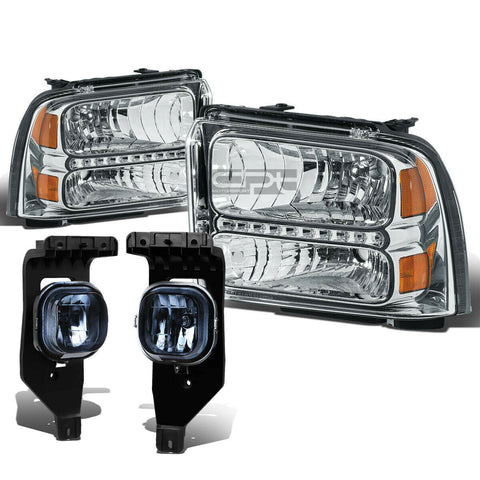 05-07 SUPERDUTY CHROME LED HEADLIGHT+TRUN SIGNAL+SMOKED OE FOG LIGHT