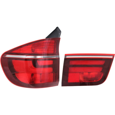 Tail Light Set For 2011-2013 BMW X5 Left Inner and Outer Clear/Red Halogen