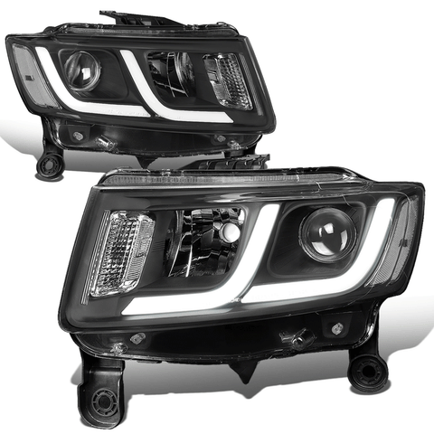 [LED DRL] 14-16 Jeep Grand Cherokee Pair Projector Headlight/Lamp Black/Clear