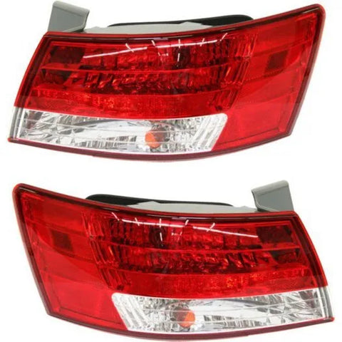 Halogen Tail Light Set For 2006-2007 Hyundai Sonata Outer Clear/Red w/Bulbs 2Pcs