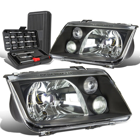 1999-2005 Volkswagen Jetta Mk4 Crystal Headlight w/Fog Lamps+Tool Box Black