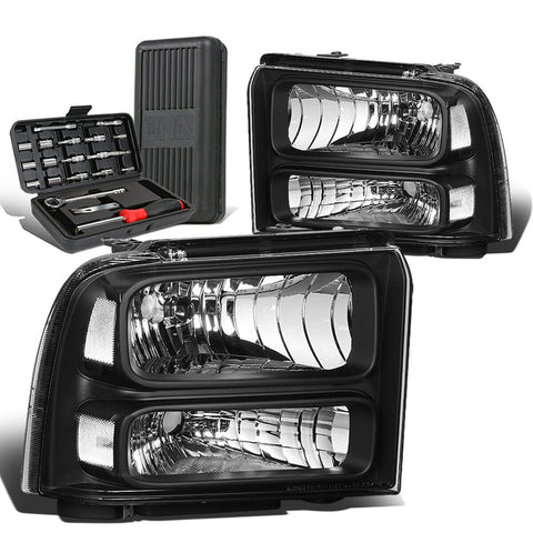 2005-2007 d Super Duty Pair Black/Clear Corner Headlight Lamps+Tool Box