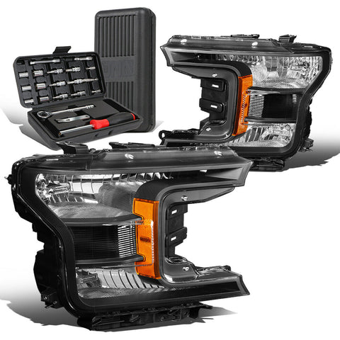 2018-2020 d F150 Black/Amber Signal Driving Headlight Head Lamp+Tool Box