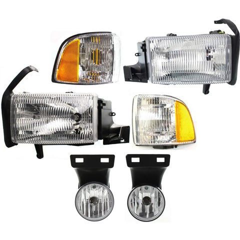 Headlight Kit For 1999-2001 Dodge Ram 1500 Left and Right 6pc