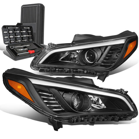 2015-2017 Sonata Black/Amber Side Projector Headlight Head Lamps+Tool Box