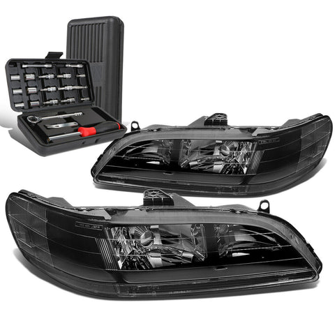 1998-2002 Honda Civic Pair Black/Clear Signal Headlight Head Lamp+Tool Box