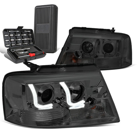 2004-2008 d F-150 Smoked/Clear LED DRL Bar Projector Headlight+Tool Box