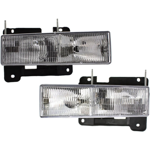 Headlight Set For 88-99 Chevrolet K1500 C1500 Driver/Passenger Side w/ bulb