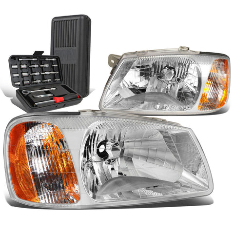 2000-2002 Accent Pair Chrome Housing Amber Side Bumper Headlights+Too