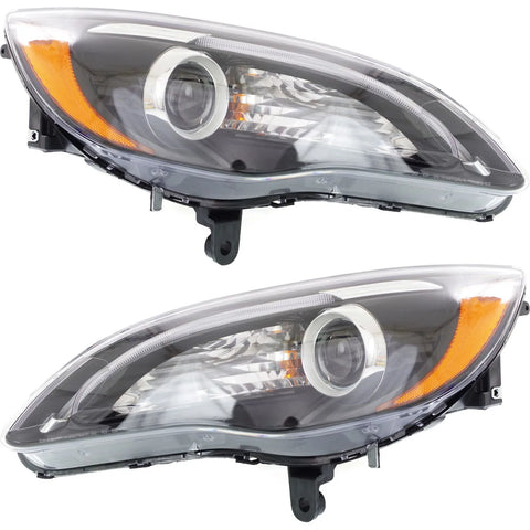 Headlight Headlamp Black Bezel Left & Right Pair Set for 11-14 Chrysler 200