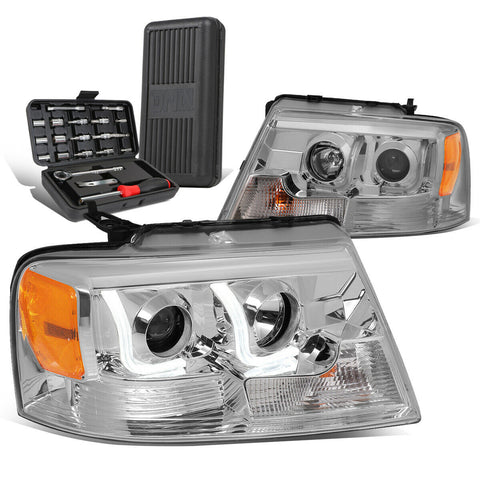2004-2008 d F-150 Chrome/Amber LED DRL Bar Projector Headlight+Tool Box