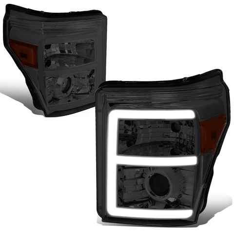 11-16 d F250 F350 Super Duty 3D LED DRL Projector Headlight Smoked/Amber