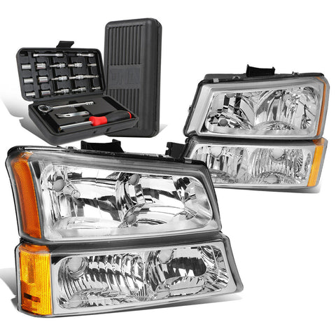 2003-2006 Chevy Silverado Chrome/Amber Side Headlight Bumper Lamps+Tool Box