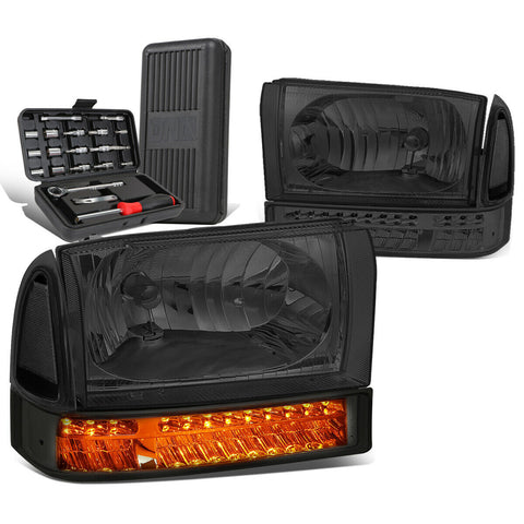 1999-2004 d Super Duty Pair Smoked/Clear LED Signal Headlights+Too
