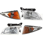 00-02 Cavalier Headlights Headlamps & Corner Parking Lights Left & Right Set Kit