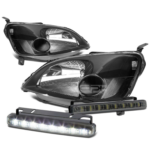 BLACK HOUSING HEAD+CLEAR CORNER+SMOKED LED FOG LIGHT KIT  01-03 CIVIC EM/ES