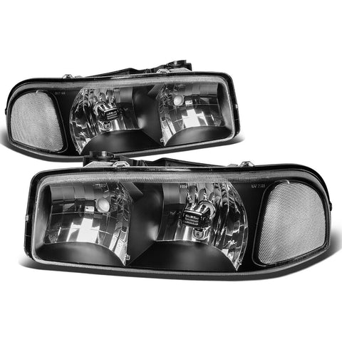 1999-2007 GMC Sierra 1500 Yukon Black Housing Clear Corner Headlight Lamps