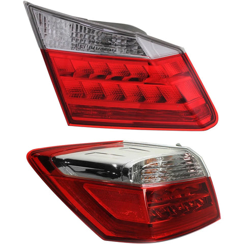 Tail Light Set For 2013-2015 Honda Accord Left Inner and Outer Clear/Red LED
