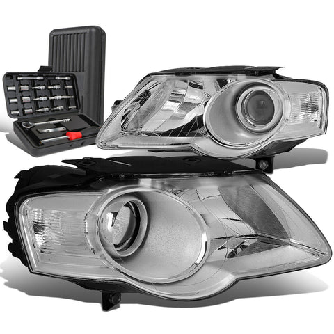 2006-2010 Volkswagen Jetta Pair Chrome/Clear Side Headlight Lamps+Tool Box
