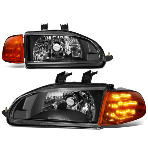 1992-1995 Honda Civic LED Turn Signal Black Housing Headlight Corner Lamps