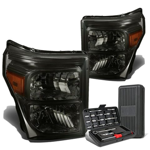 2011-2016 d Super Duty Pair Smoked/Amber Corner Headlight Lamps+Tool Box