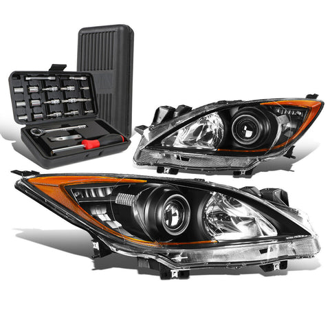 2010-2013 Mazda 3 Black/Amber Signal Projector Headlight Head Lamp+Tool Box
