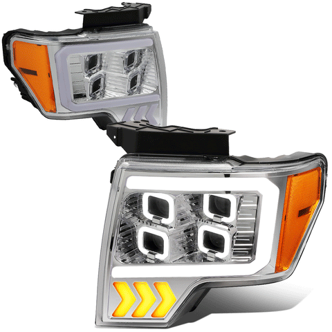 2009-2014 d F-150 LED DRL Halo Quad Projector Headlight Lamp Chrome/Amber