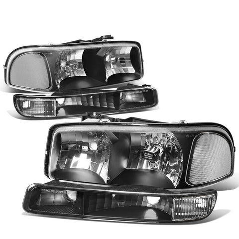 1999-2007 GMC Sierra/Yukon Black Housing Clear Corner Headlight Upper+Lower