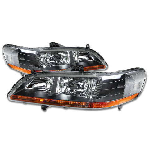 1998-2002 Honda Accord Pair Black Housing Amber Corner Headlight/Lamp Set