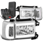 1987-1991 D BRONCO LED DRL Bar Chrome Clear Signal Headlight+Tool Box