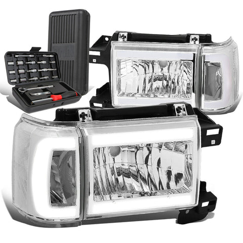 1987-1991 D BRONCO LED DRL Bar Chrome Clear Signal Headlight+Tool Box