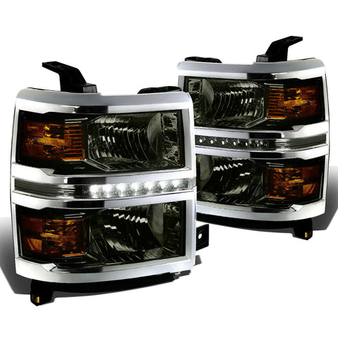 2014-2015 Chevy Silverado Smoked Housing Amber Side Headlight/Lamp w/LED DRL
