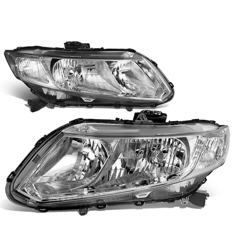 12-15 Honda Civic Pair Chrome Housing Clear Corner Headlight/Lamp Left+Right