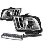 CHROME HOUSING CLEAR LENS HEADS+SMOKED LED FOG LIGHT KIT  05-09 D MUSTANG