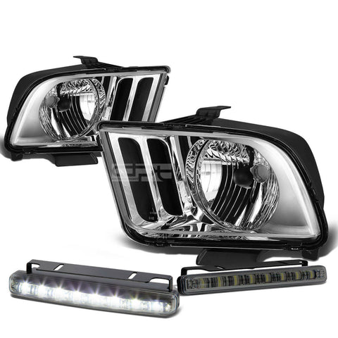 CHROME HOUSING CLEAR LENS HEADS+SMOKED LED FOG LIGHT KIT  05-09 D MUSTANG