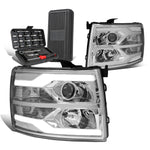 2007-2014 Silverado Dual LED Tube Projector Headlight+Tool Box Chrome Clear