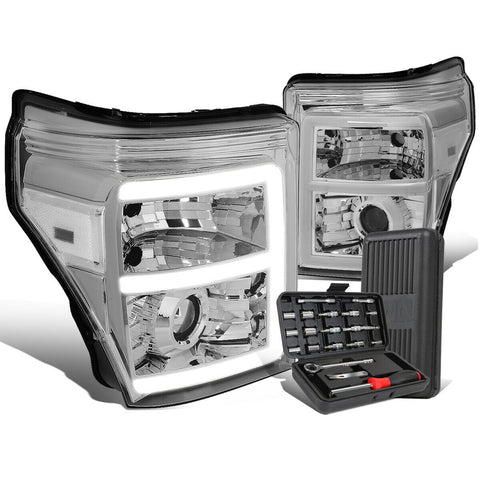 2011-2016 Super Duty E-Bar LED Chrome Clear Projector Headlight+Tool Box