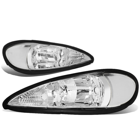 99-05 Pontiac Grand Am Pair Chrome Housing Clear Side Front Bumper Headlight