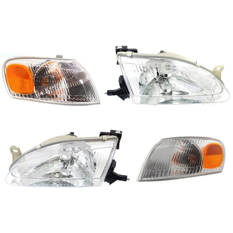 Headlights Headlamps & Corner Parking Lights Kit Set for 98-00 Toyota Corolla