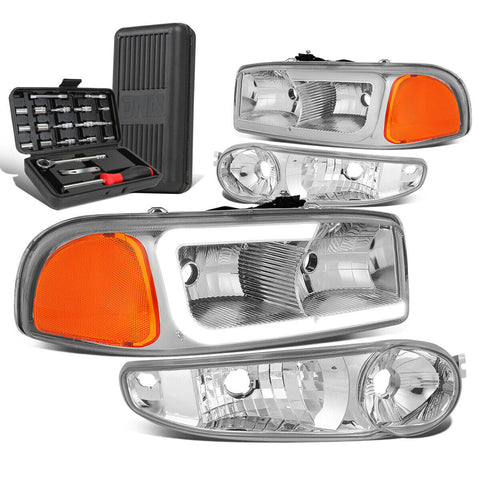 2000-2007 GMC Yukon XL Sierra Denali LED DRL Headlight+Tool Box Chrome/Amber