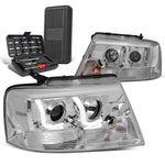 2004-2008 d F-150 Chrome/Clear LED DRL Bar Projector Headlight+Tool Box